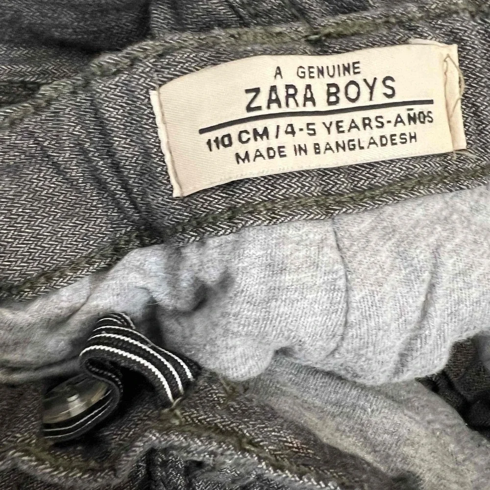 Zara Boys Grey Cargo Pants Elastic Cuffs Multiple Pockets Cotton Jersey 4-5 Year